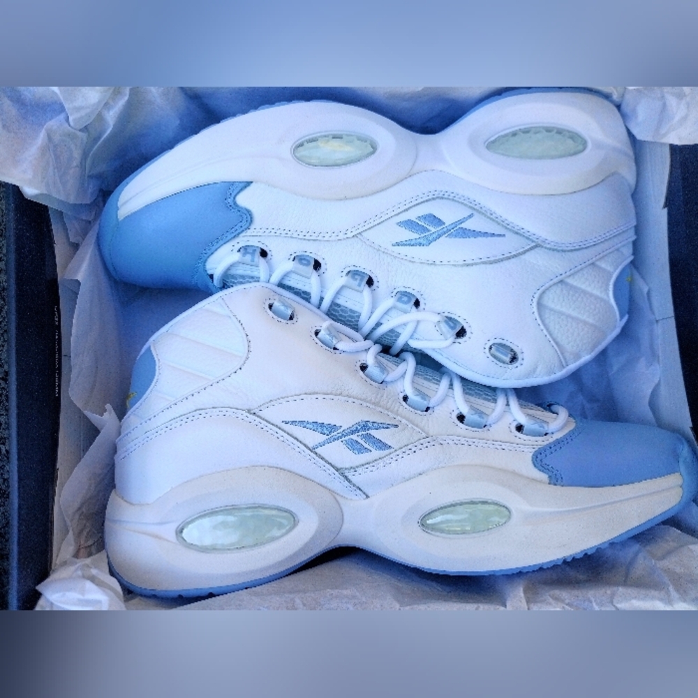Men's Reebok Questions On to the next one  White and Light Blue Sneakers